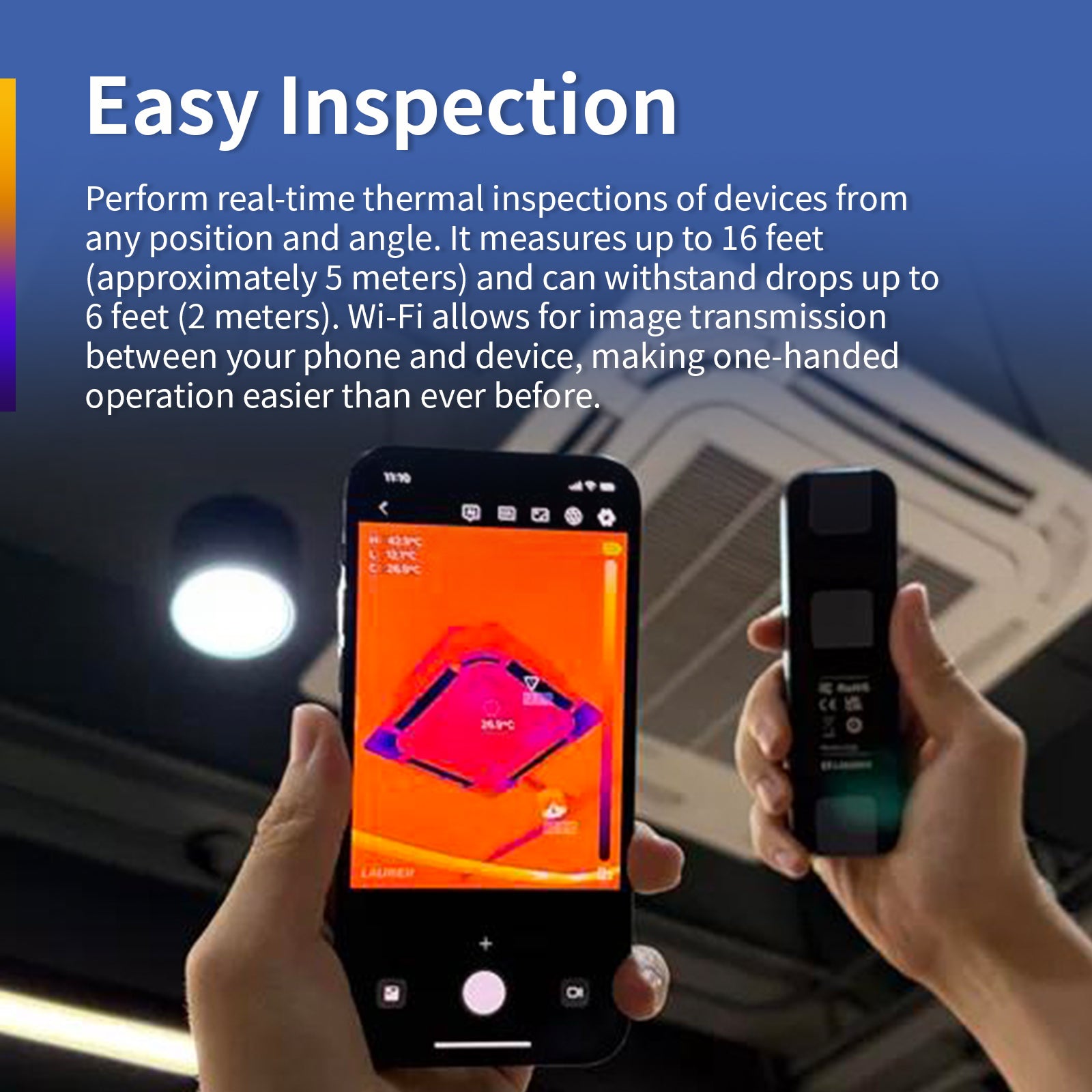 Thermal camera for water leak detection with Wi‑Fi for home inspection, wall moisture and pipe leak checks, wireless infrared camera for phones, 256×192